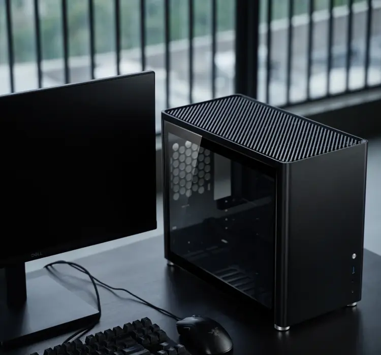Корпус JONSBO D30 Aluminum Black с установленными комплектующими