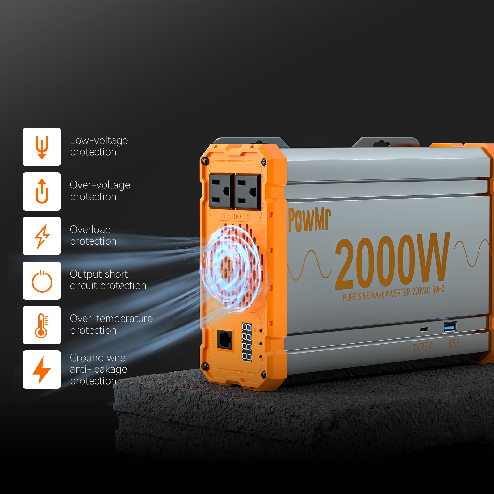Захисні функції інвертора PowMr 2000W