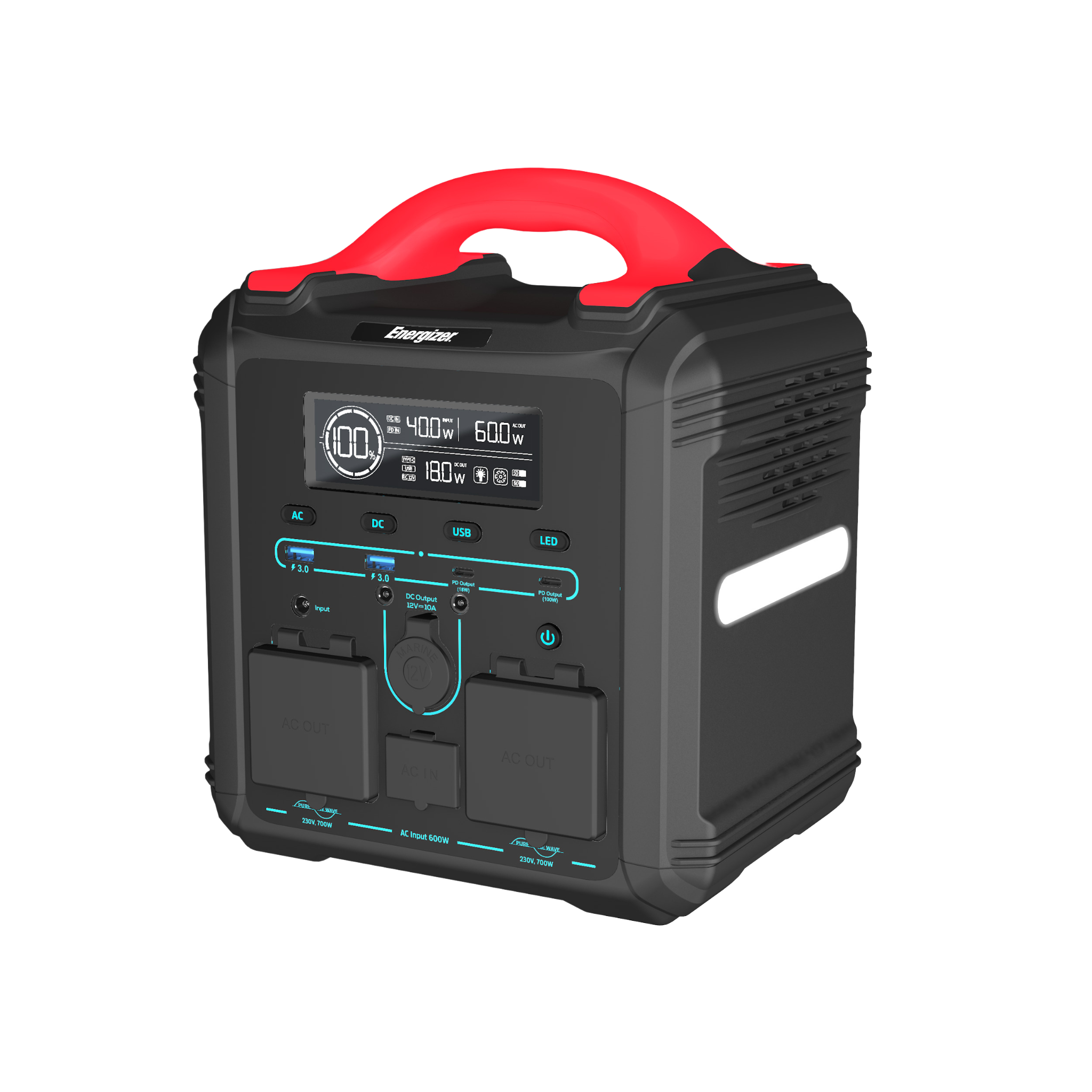 Передняя панель Energizer PPS550W1F с дисплеем и разъёмами