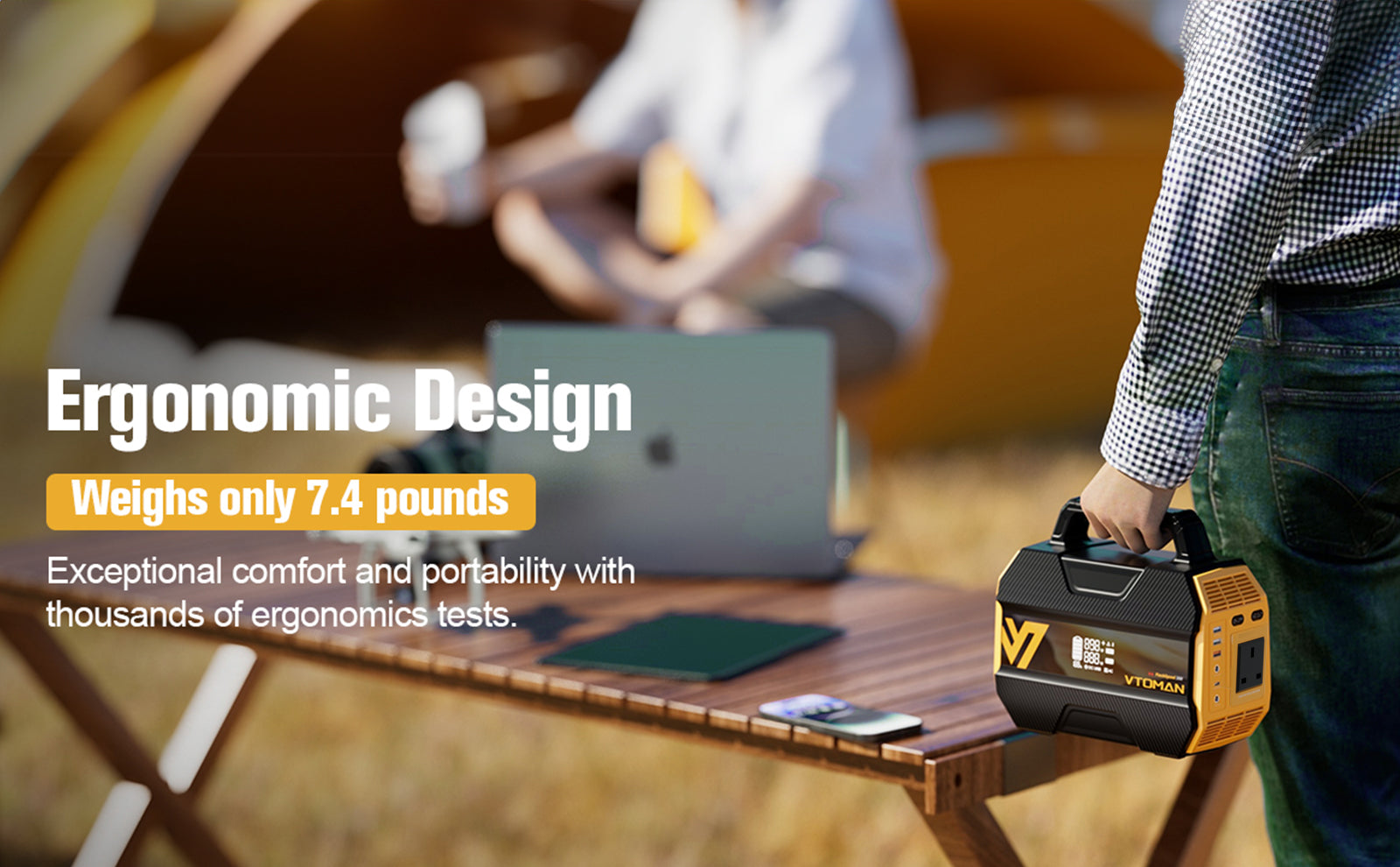 Портативная станция VTOMAN FlashSpeed 300 в кемпинге