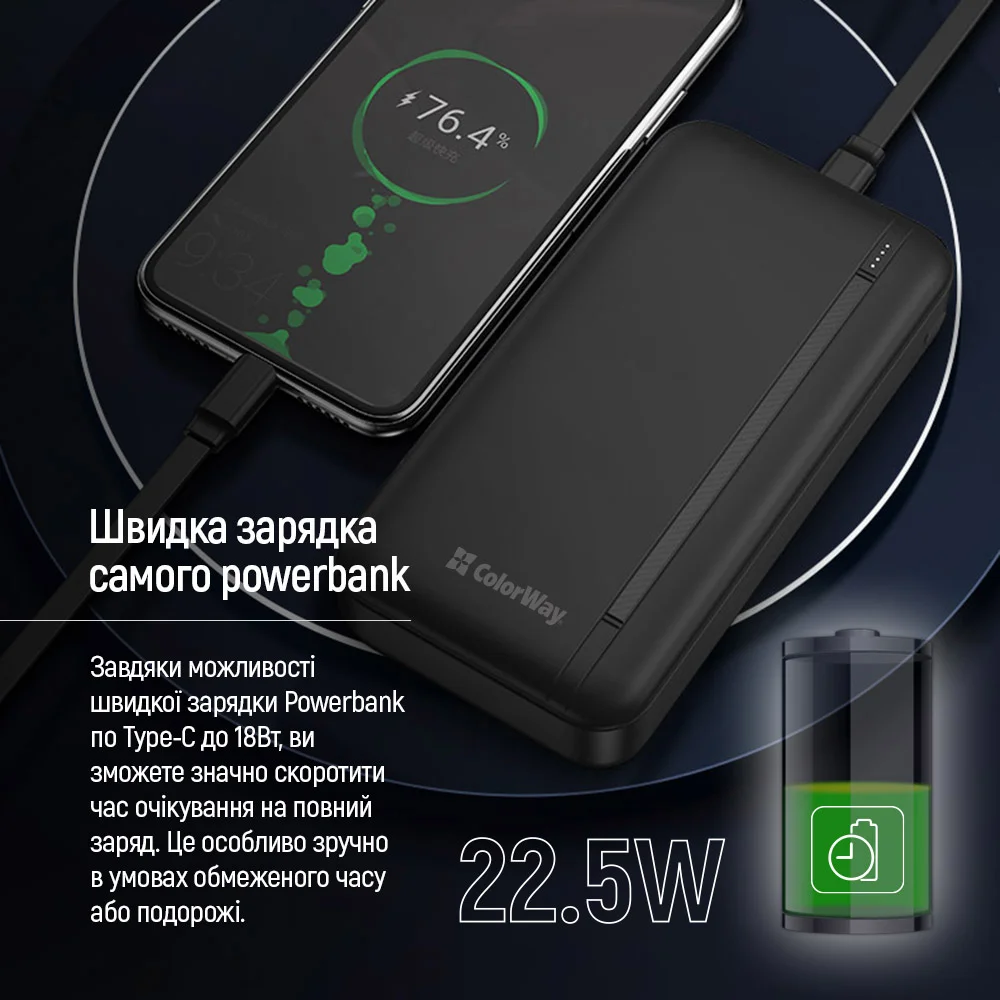 Швидке заряджання ColorWay CW-PB200LPB4BK-PD