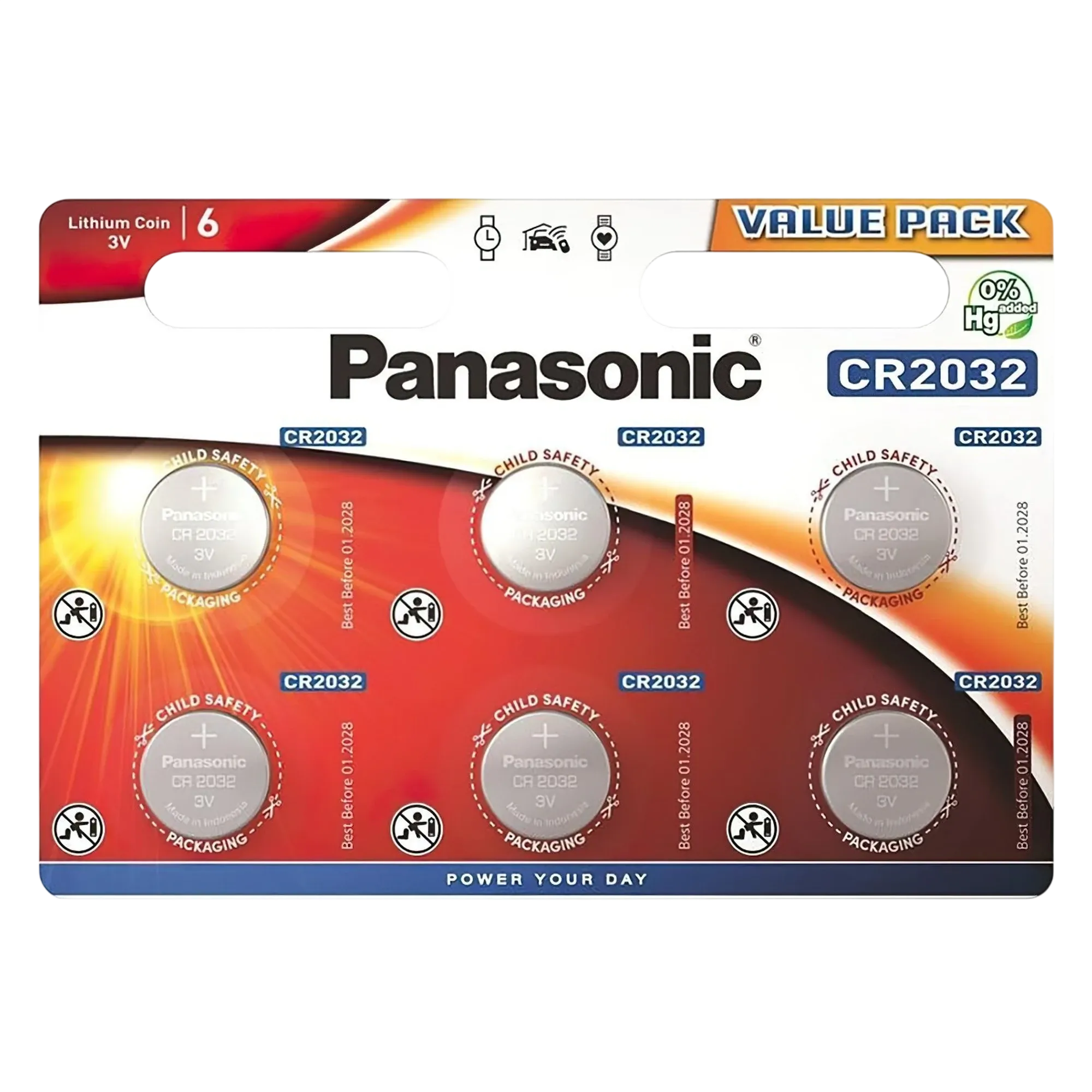 Panasonic CR2032 Lithium 3V, упаковка 6 батареек