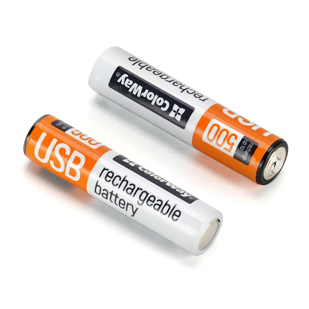 Пара аккумуляторов ColorWay AAA USB-C на белом фоне