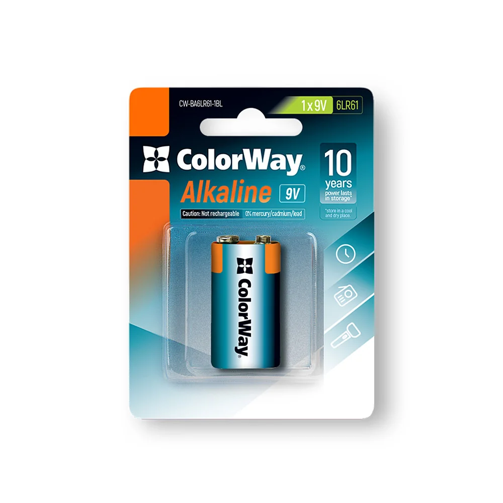 Батарейка ColorWay Alkaline Power 9V 6LR61 в блистере