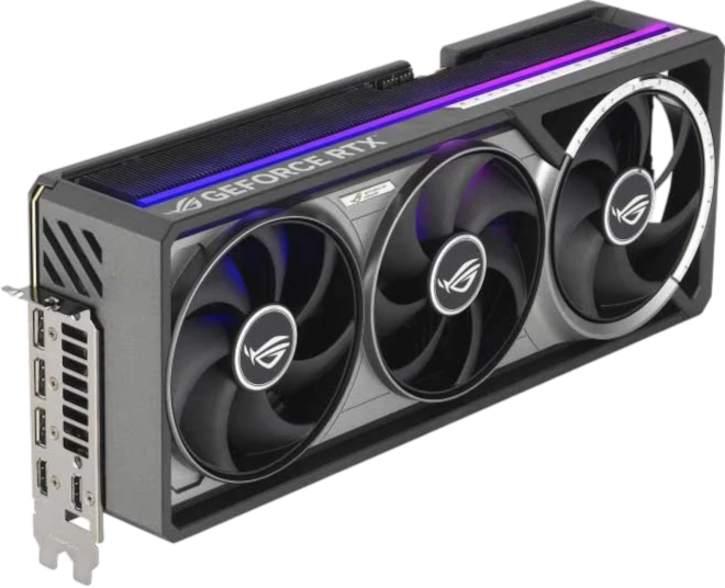 ROG Astral GeForce RTX 5080, фронтальний вигляд з боку інтерфейсів