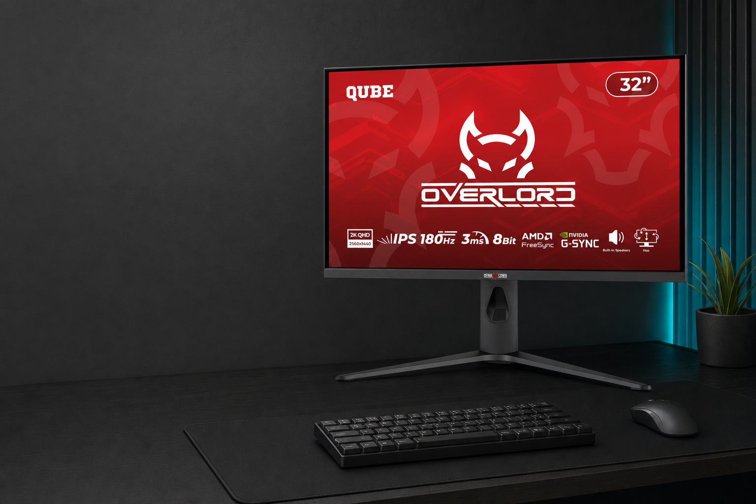 Игровой монитор 32 дюйма QUBE G32Q180HS на столе
