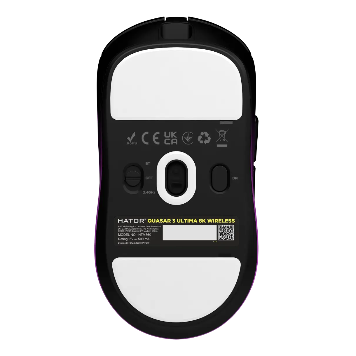 Мишка HATOR Quasar 3 ULTIMA 8K Wireless (HTM760) black/violet, нижняя часть