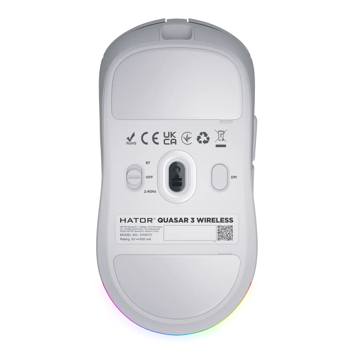 Мишка HATOR Quasar 3 wireless (HTM731) White, нижня частина