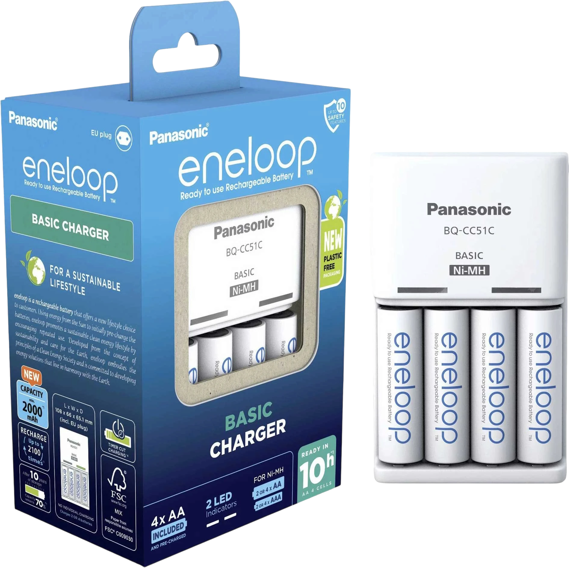 Panasonic eneloop Basic Charger K-KJ51MCD40E с четырьмя аккумуляторами AA 2000 мАч