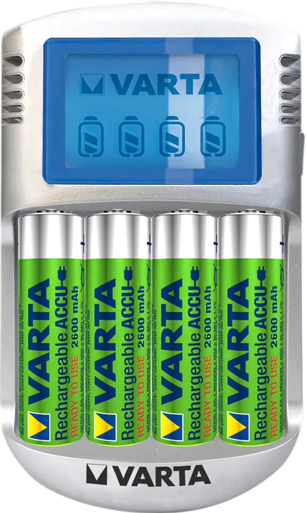 VARTA LCD Charger с четырьмя аккумуляторами AA и голубым LCD-дисплеем