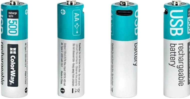 ColorWay CW-UBAA-10 – аккумуляторы AA с разных сторон, маркировка и USB-C