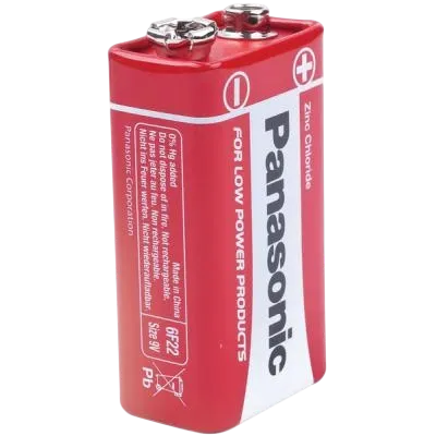 Panasonic RED ZINK 6F22 &ndash; красно-белый корпус батарейки с контактами 9 В