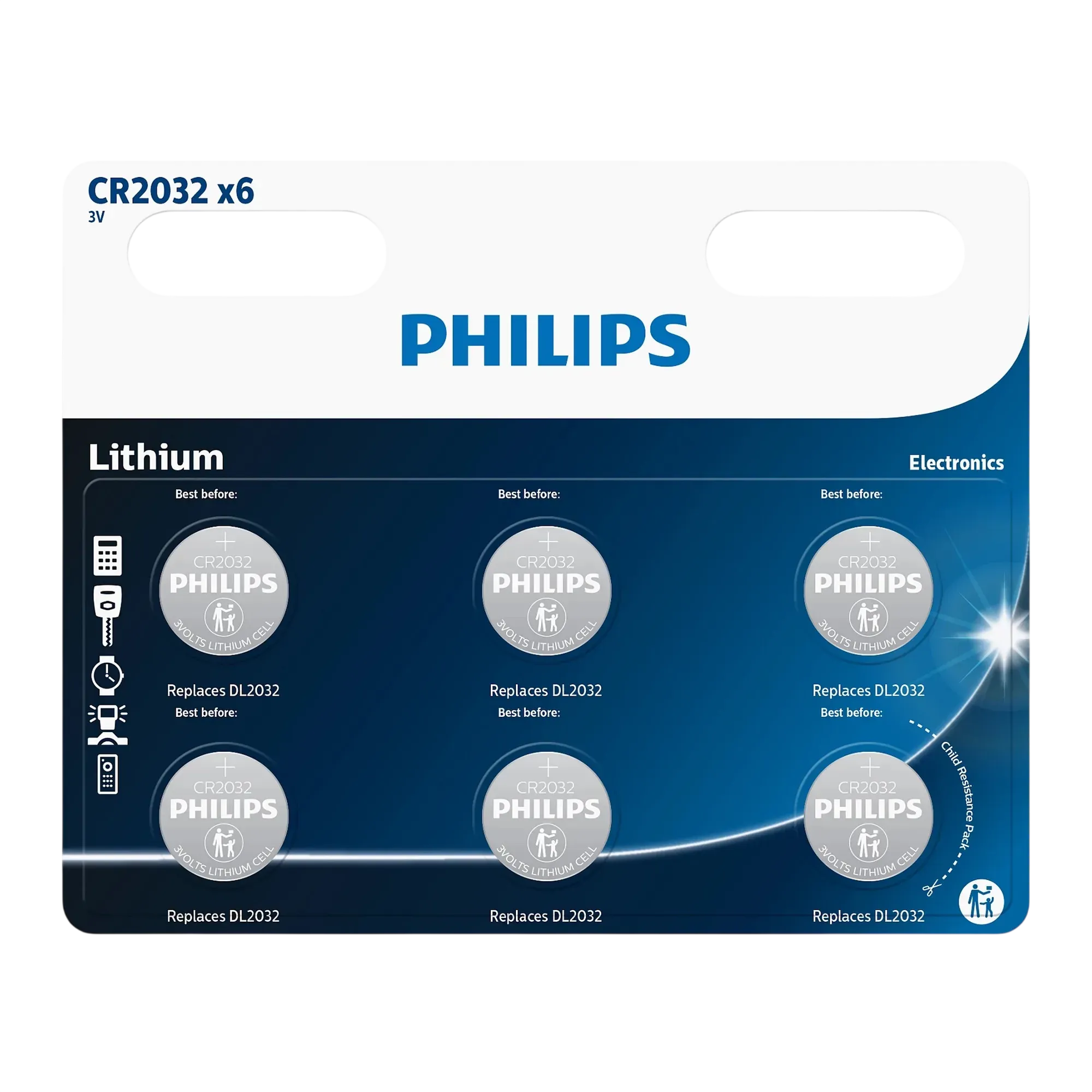 Батарейки Philips CR2032 Lithium 6 шт CR2032P6/01B
