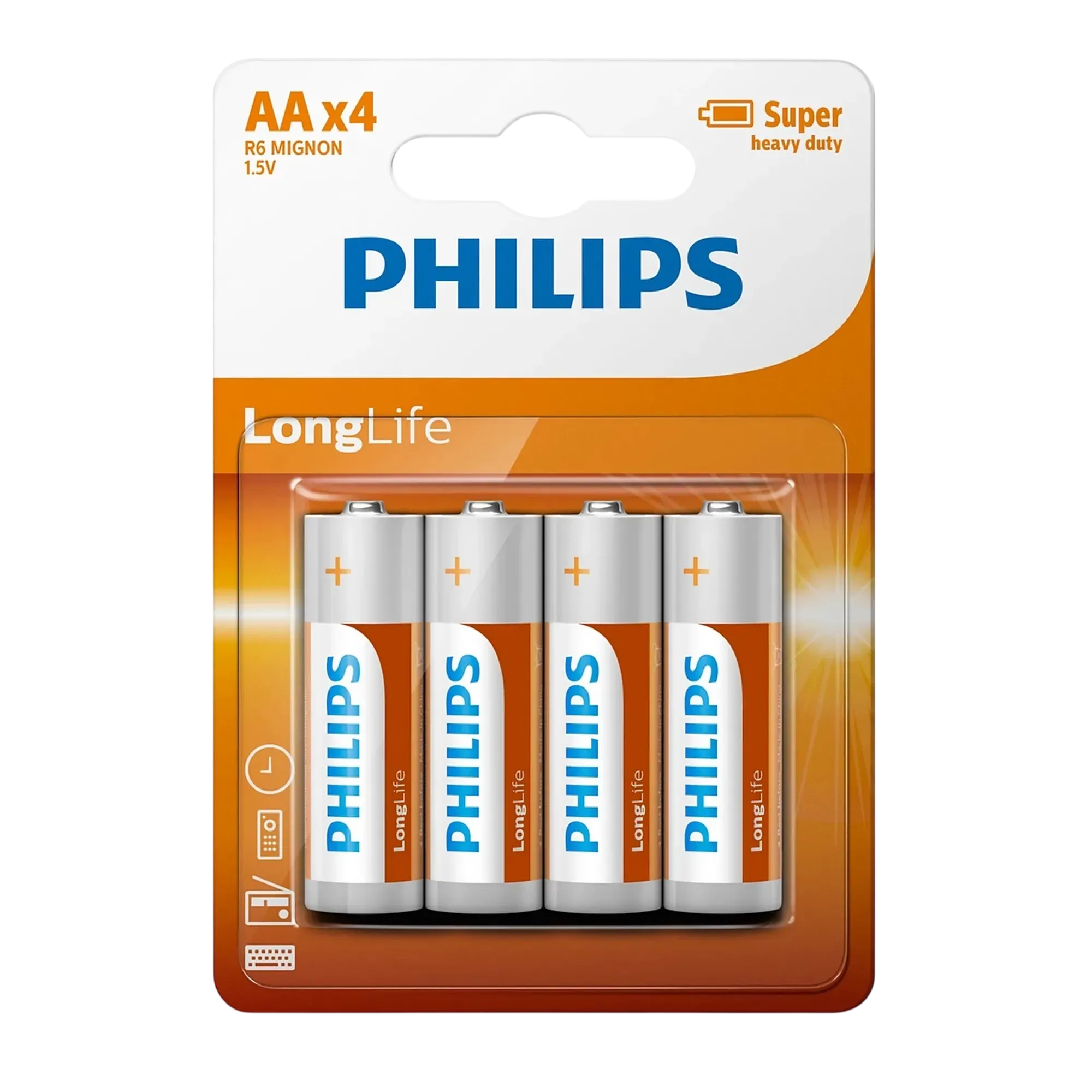 Батарейки Philips LongLife Zinc Carbon AA R6L4B/10, упаковка 4 штуки