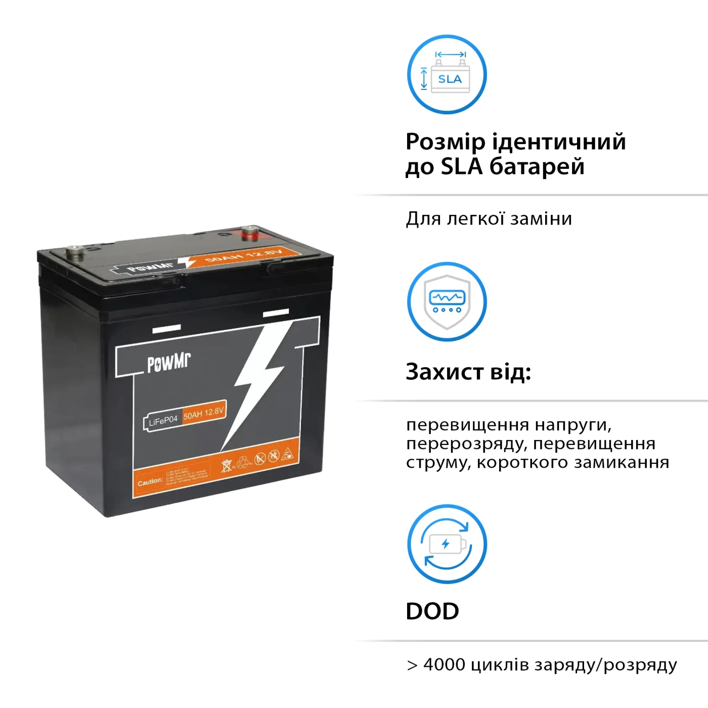 Купить Батарея Li-ion PowMr 50Ah 12.8V Lifepo4 - фото 2