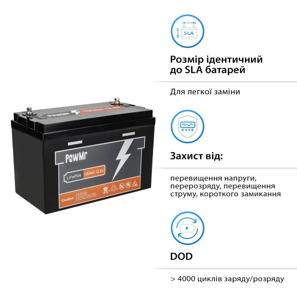 Купить Батарея Li-ion PowMr 100Ah 12.8V Lifepo4 - фото 2