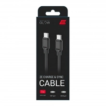 Купити Дата кабель USB-C to USB-C 1.0m Glow 60W black 2E (2E-CCCC-BL) - фото 2
