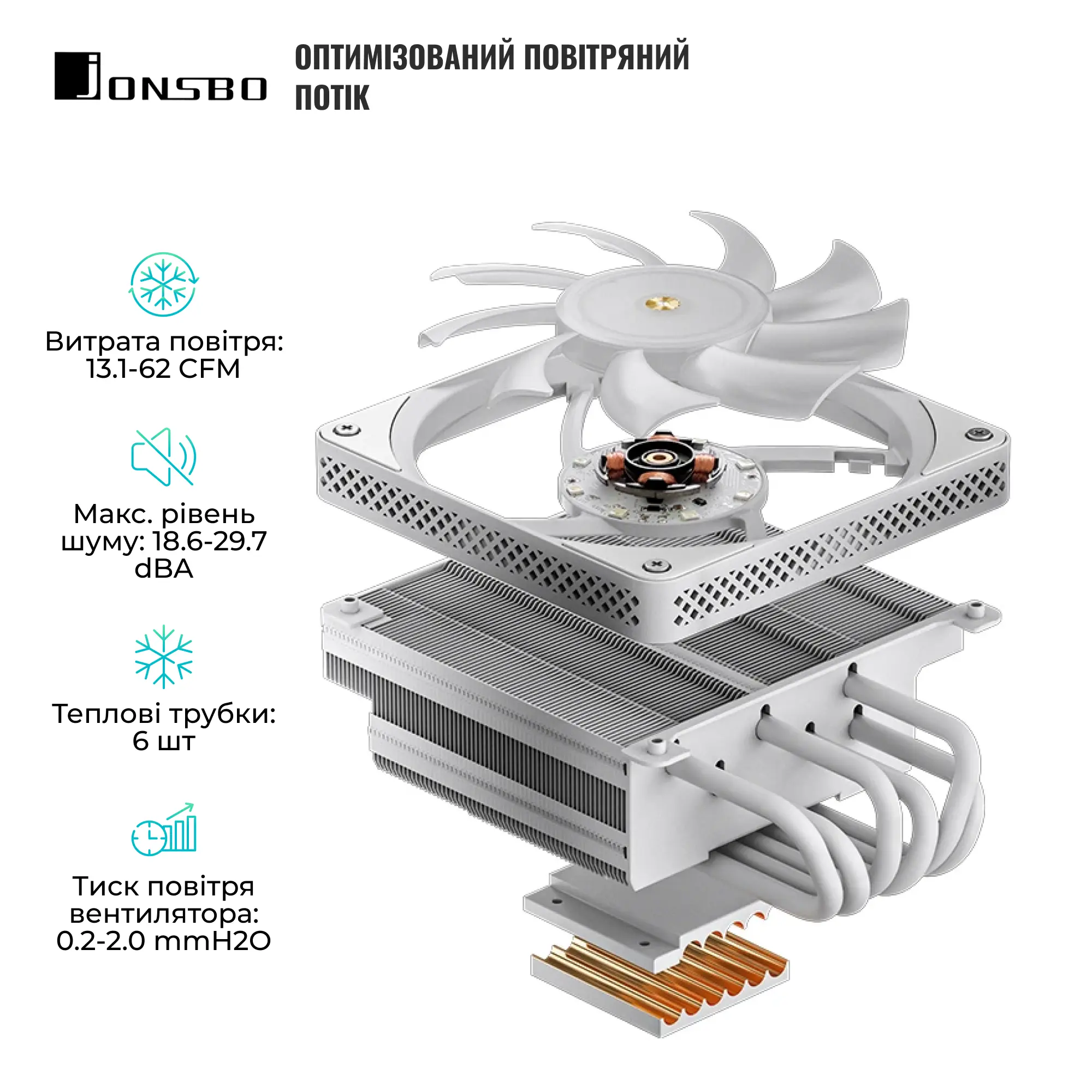 Купити Процесорний кулер JONSBO HX6200D White (120mm/4pin/LGA 1700/1200/115X/AM4/AM5/4PIN PWM) - фото 4