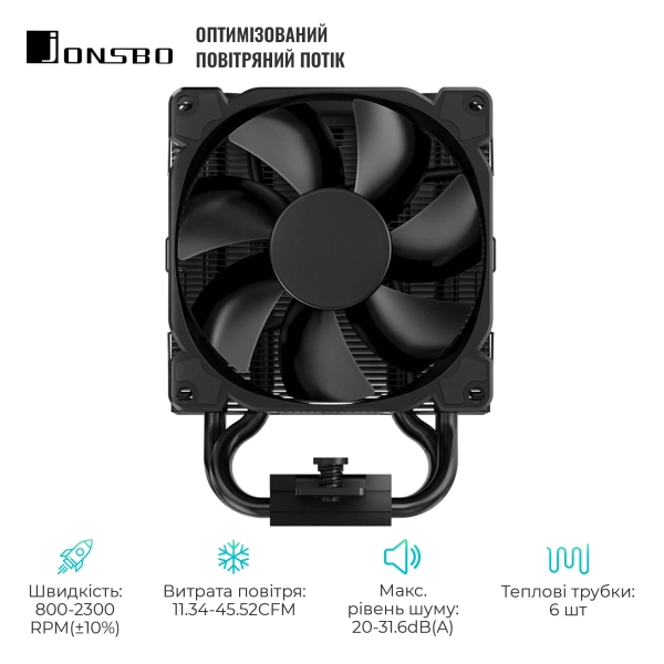 Купити Процесорний кулер JONSBO HX6210 Black (92mm/4pin/800-2300RPM/31.6Dba/6 тепл. трубки/4PIN PWM) - фото 3