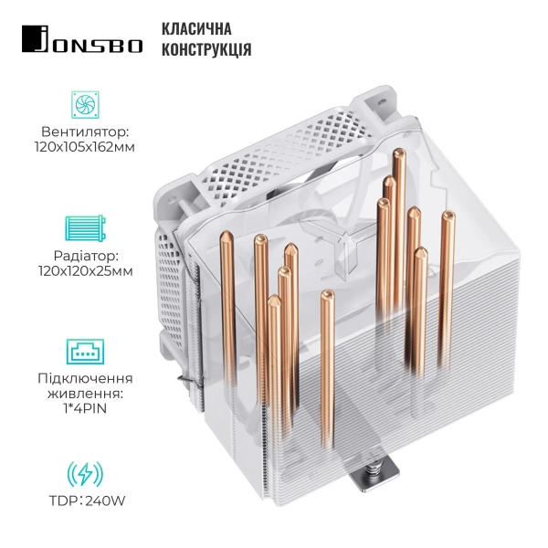 Купити Процесорний кулер JONSBO HX6240 White (120mm/4pin/LGA1200/115X/1700/2011/AM4/AM5/4PIN PWM) - фото 2
