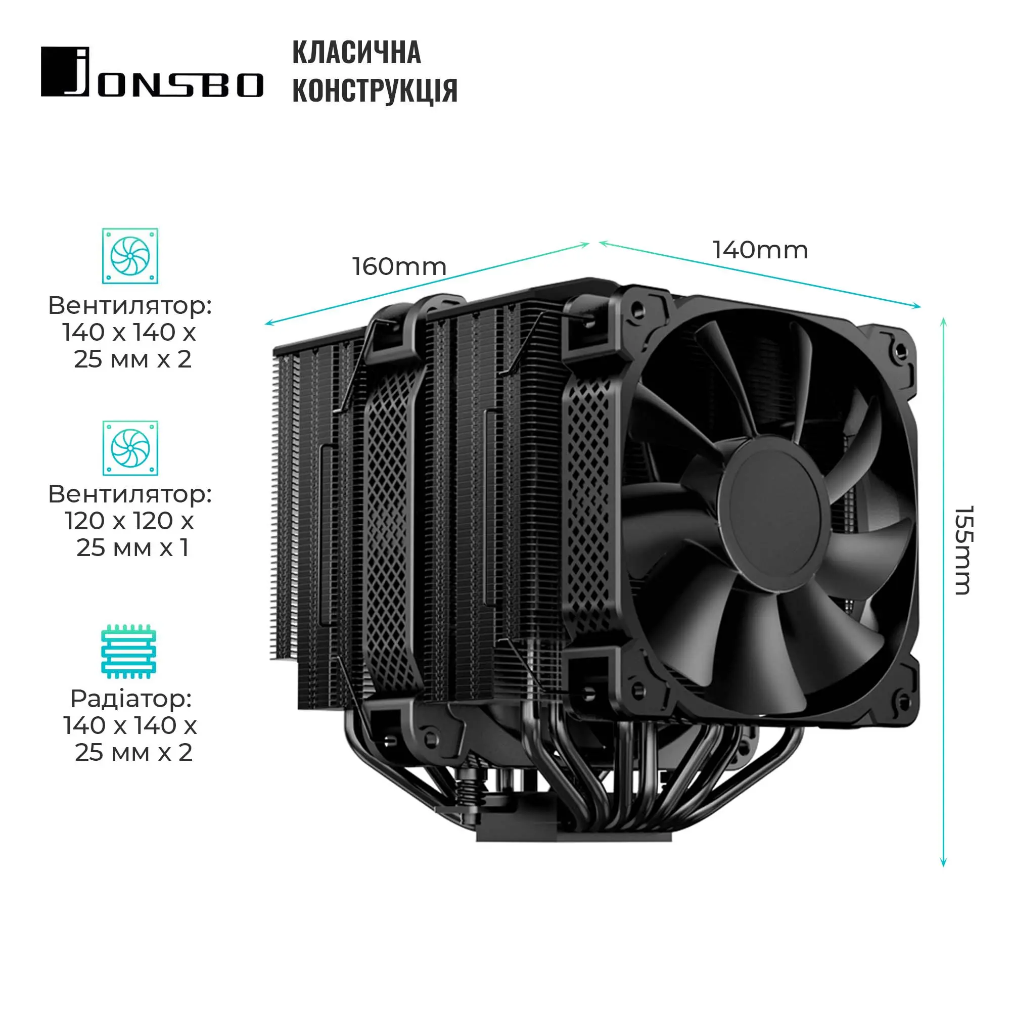 Купить Процессорный кулер JONSBO HX7280 Black (140mm/4pin/LGA1200/115X/1700/2011/AM4/AM5/4PIN PWM) - фото 2