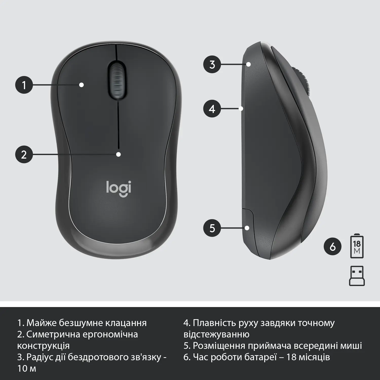 Купить Комплект клавиатура и мышь Logitech MK295 Silent UA Graphite - фото 7