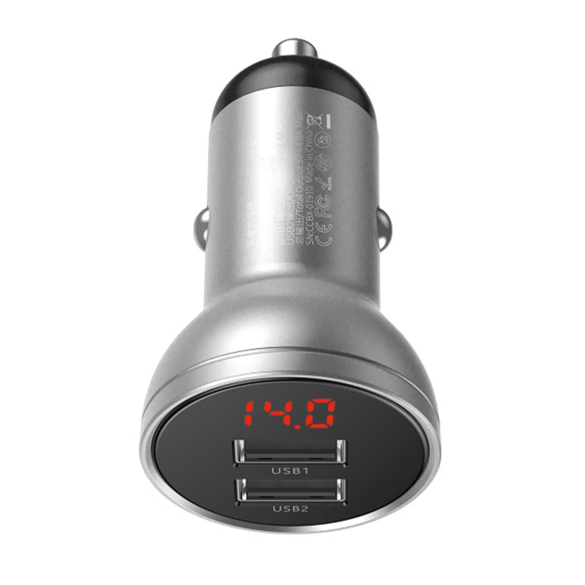 Купить Автомобильное зарядное устройство Baseus Digital Display Dual USB 4.8A Car Charger 24W Silver - фото 3
