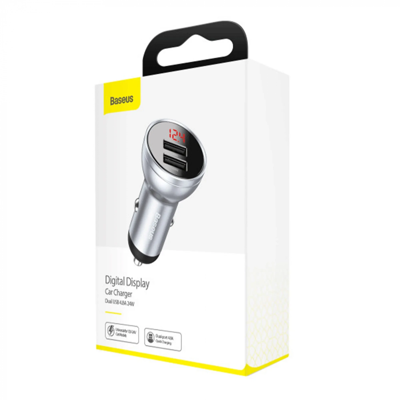 Купить Автомобильное зарядное устройство Baseus Digital Display Dual USB 4.8A Car Charger 24W Silver - фото 5