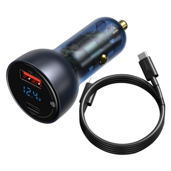 Купити Автомобільний зарядний пристрій Baseus Particular Digital Display QC+PPS Dual Quick Charger Car Charger 65W Dark Gray Include fast charging Cable Type-C to Type-C 100 1m Black - фото 1