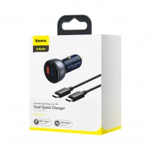 Купити Автомобільний зарядний пристрій Baseus Particular Digital Display QC+PPS Dual Quick Charger Car Charger 65W Dark Gray Include fast charging Cable Type-C to Type-C 100 1m Black - фото 8