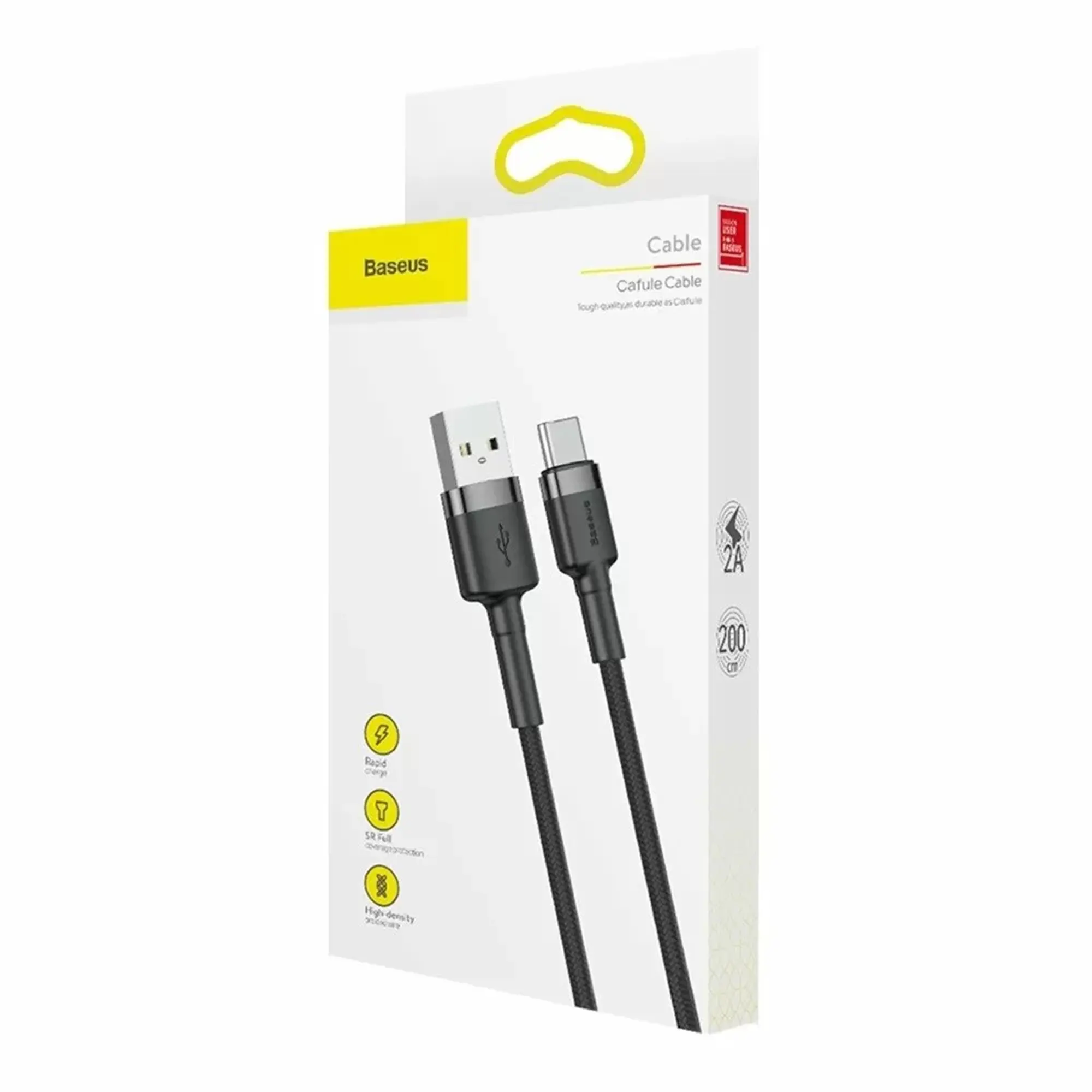 Купить Кабель Baseus Cafule Cable USB For Type-C 2A 2M Black/Grey - фото 5