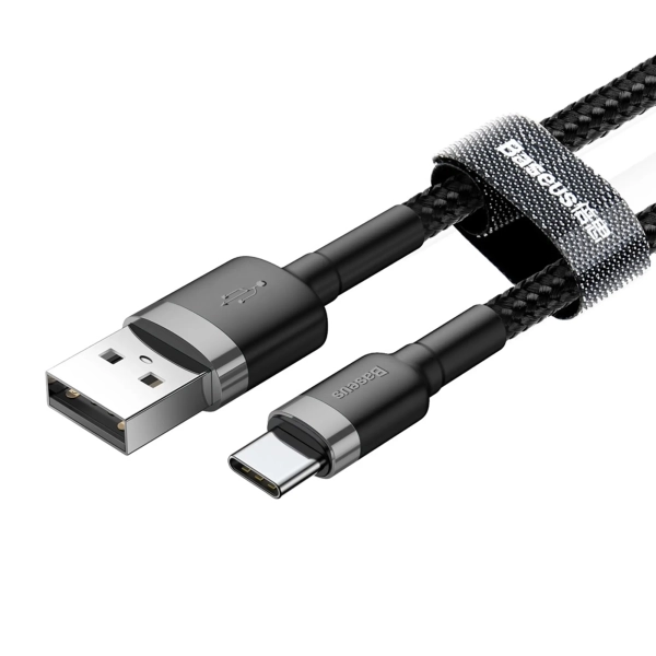 Купить Кабель Baseus Cafule USB-USB Type-C, 3A, 0.5м Black/Grey (CATKLF-AG1) - фото 2