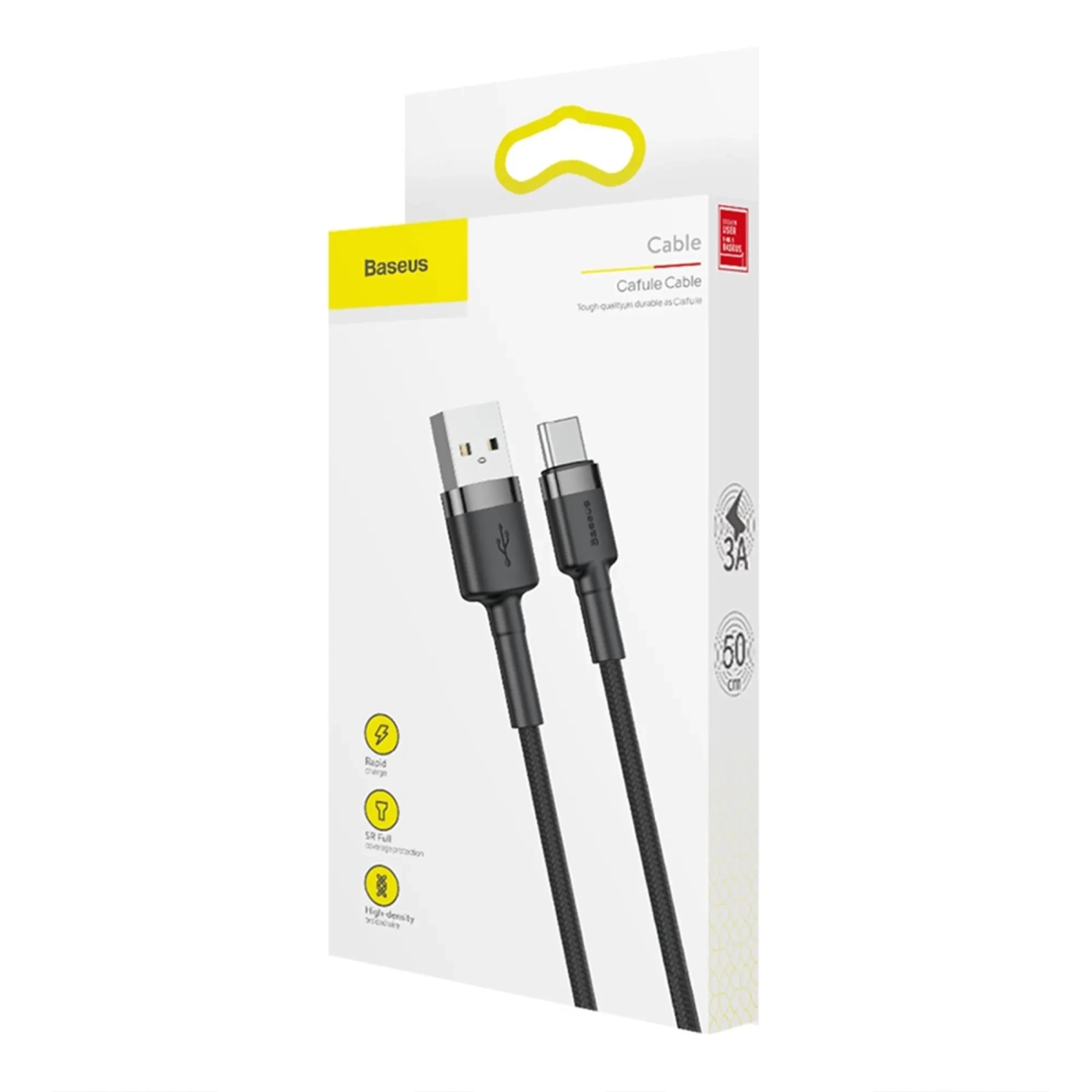 Купить Кабель Baseus Cafule USB-USB Type-C, 3A, 0.5м Black/Grey (CATKLF-AG1) - фото 5