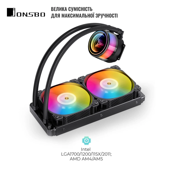 Купити Система рідинного охолодження JONSBO TW7-240 ARGB Black (Intel LGA1700/1200/115X/2011 AMD AM4/AM5/4PIN PWM) - фото 5