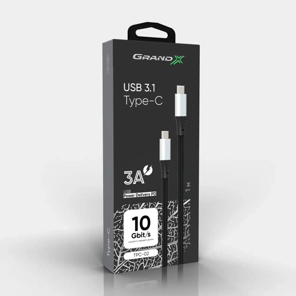 Купить Кабель Grand-X USB 3.1 Type-C Type-C 10Gb/s TPC-02 BOX (TPC-02) - фото 3