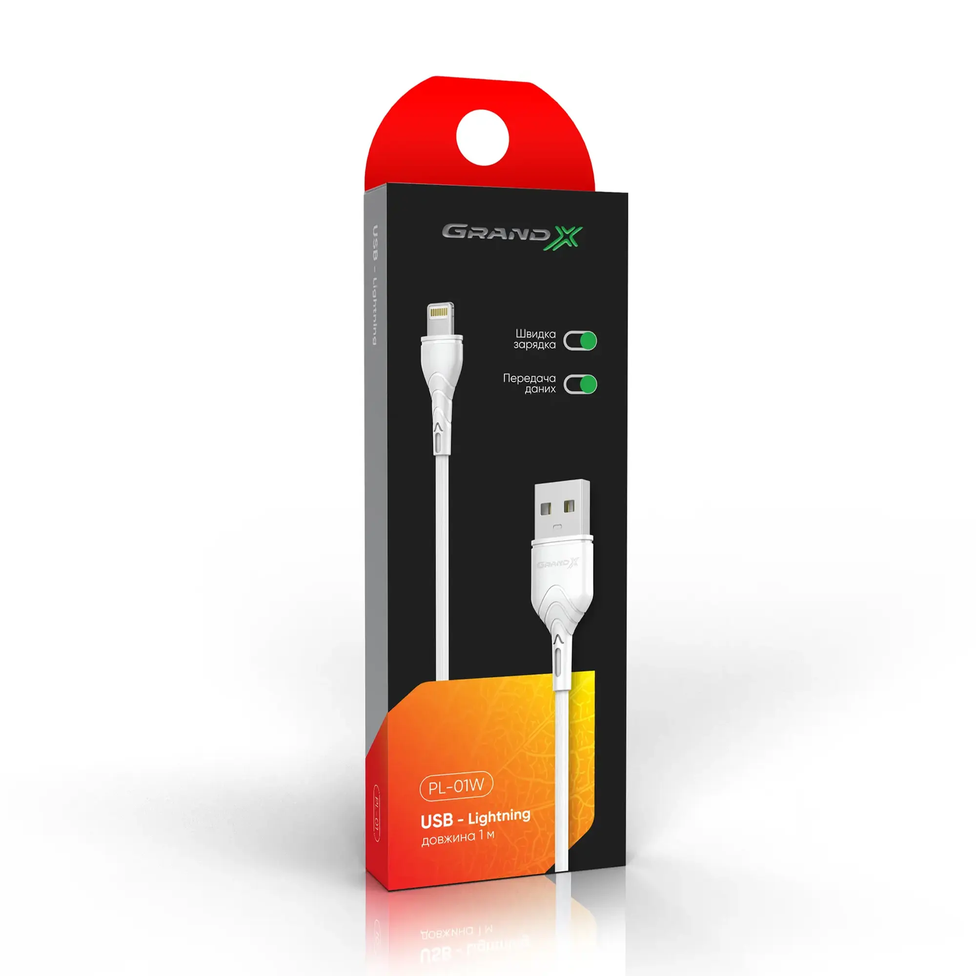 Купить Кабель Grand-X USB-Lightning, 100% медь, 1m, 2,1А White, BOX (PL01W) - фото 2