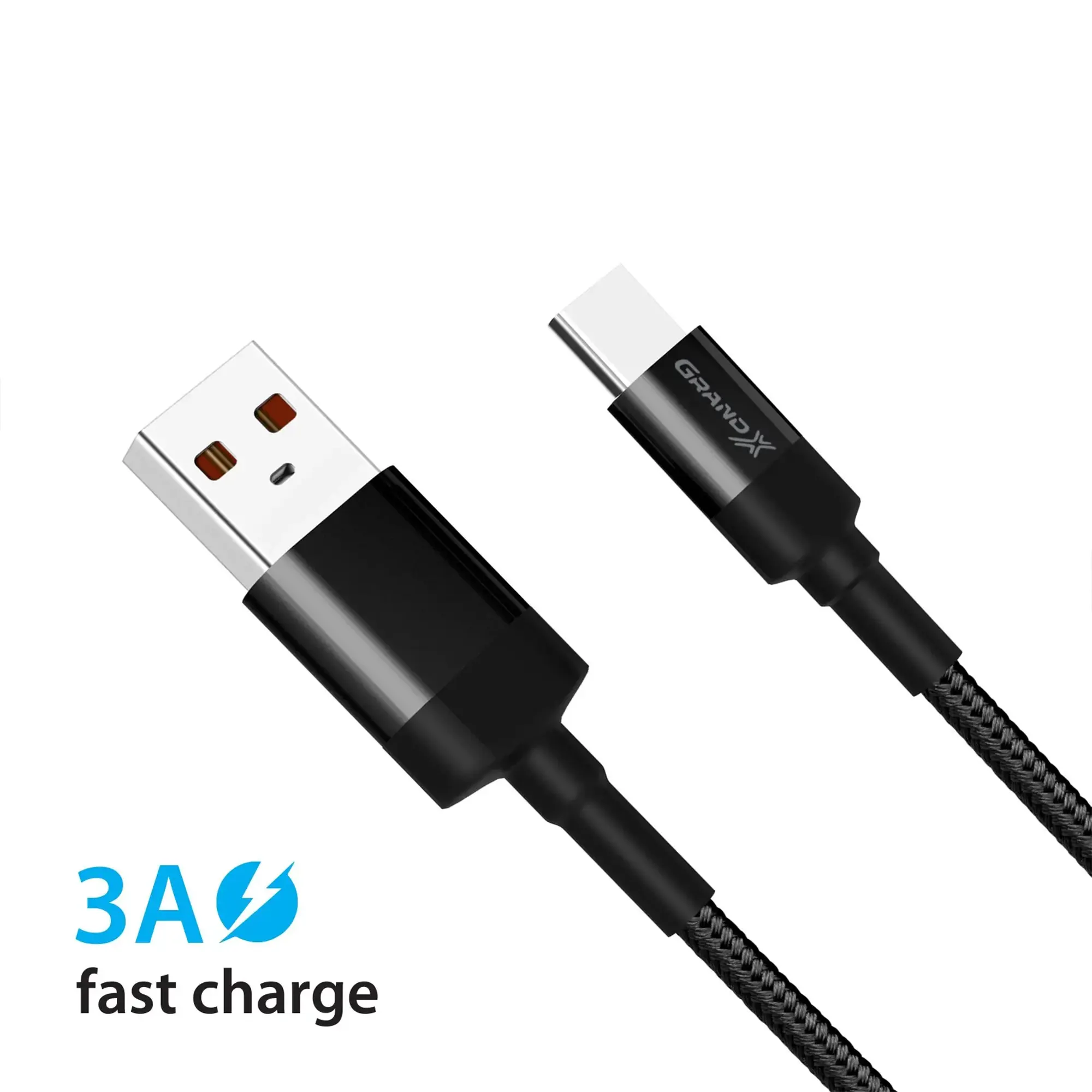 Купити Кабель Grand-X USB-type C 3A, 1m, CU, Fast Сharge, Black, захист - тканина оплетення, BOX (FC-03) - фото 3
