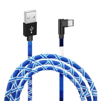 Купить Кабель Grand-X крафтовый, ручная работа USB-TypeC 2,1A, 1m, White/Blue, угол. TypeC (FC-08WB) - фото 1