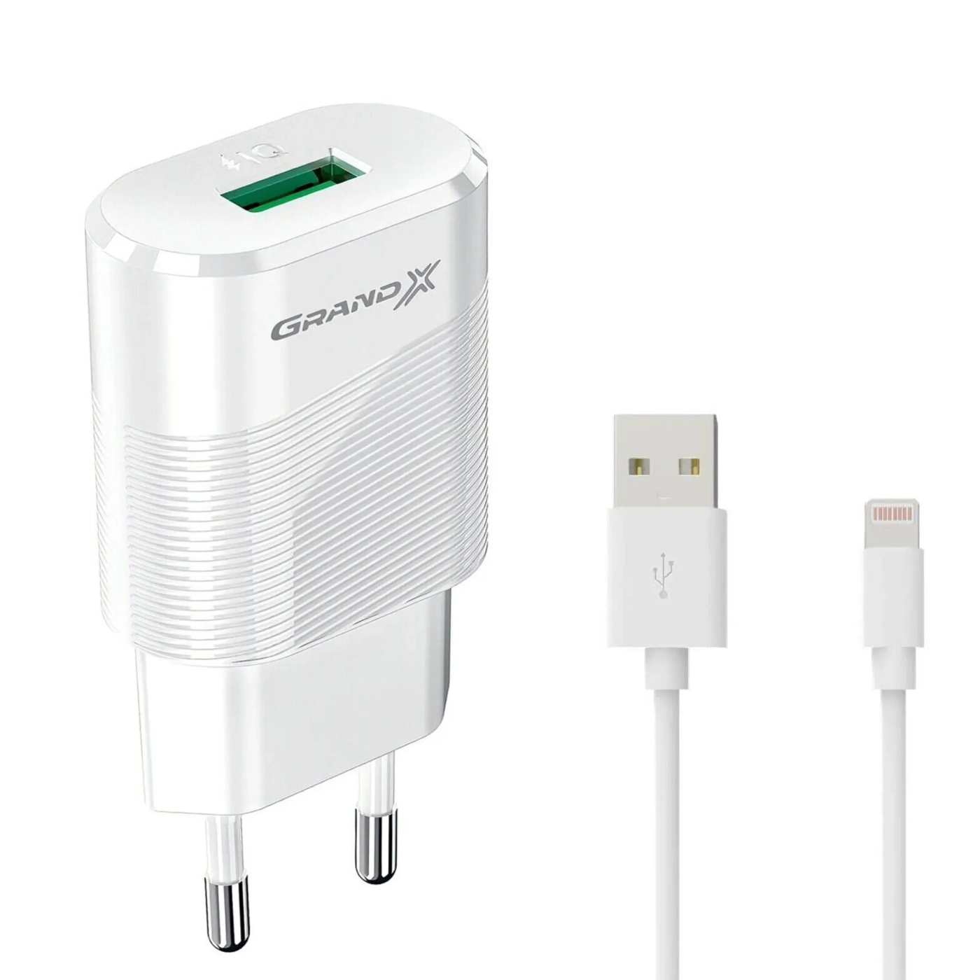 Купити Зарядний пристрій Grand-X USB 5V 2,1Aз захистом від перенавантажень + cable USB -> Lightning, Cu (CH-17WL) - фото 0
