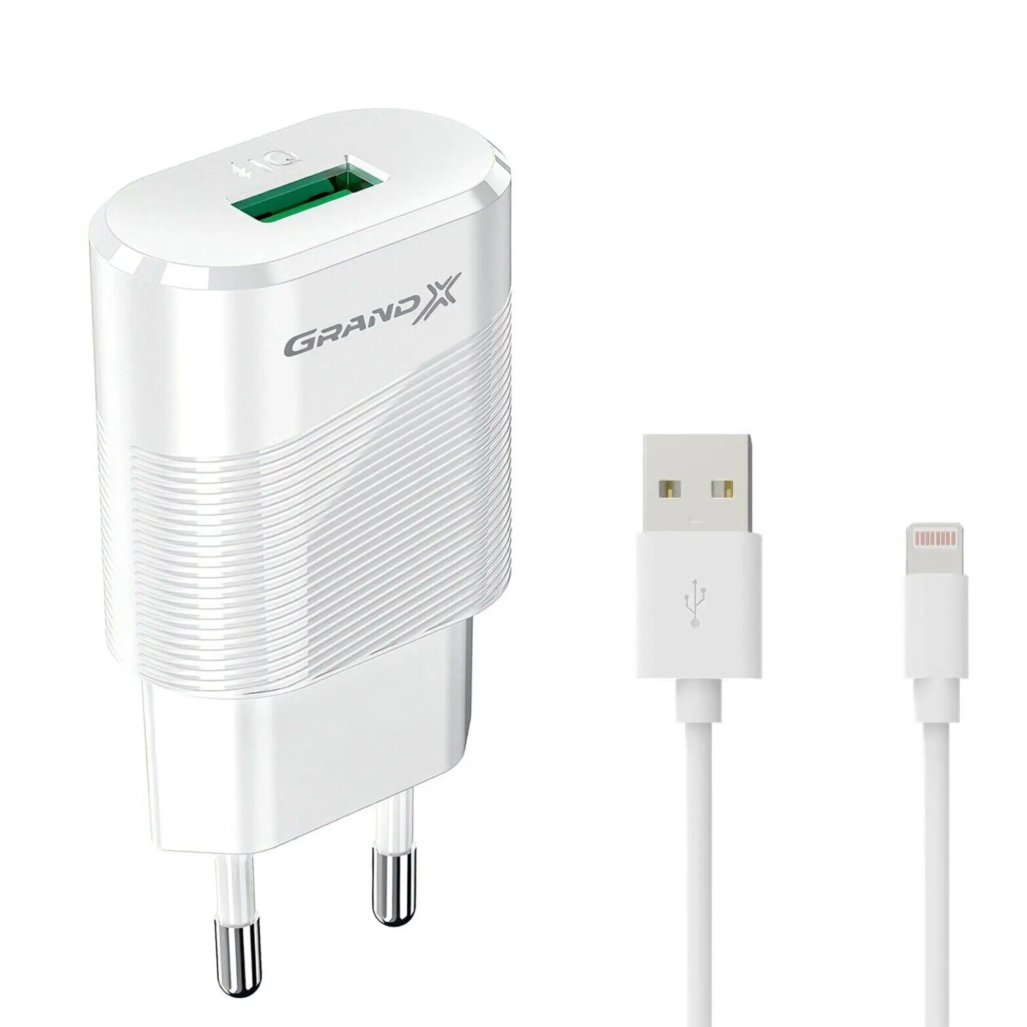 Купити Зарядний пристрій Grand-X USB 5V 2,1Aз захистом від перенавантажень + cable USB -> Lightning, Cu (CH-17WL) - фото 0