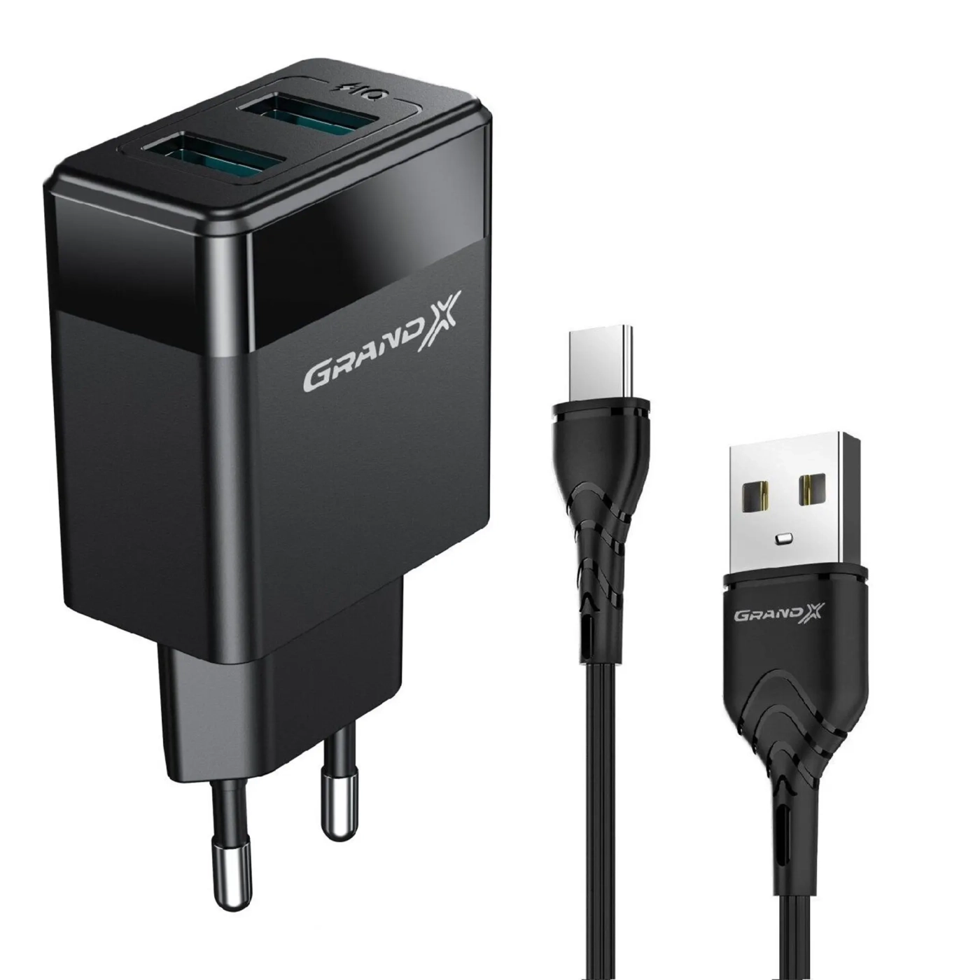 Купити Зарядний пристрій Grand-X 2USB 5V 2,4A з кабелем Type C (CH-50T) - фото 0