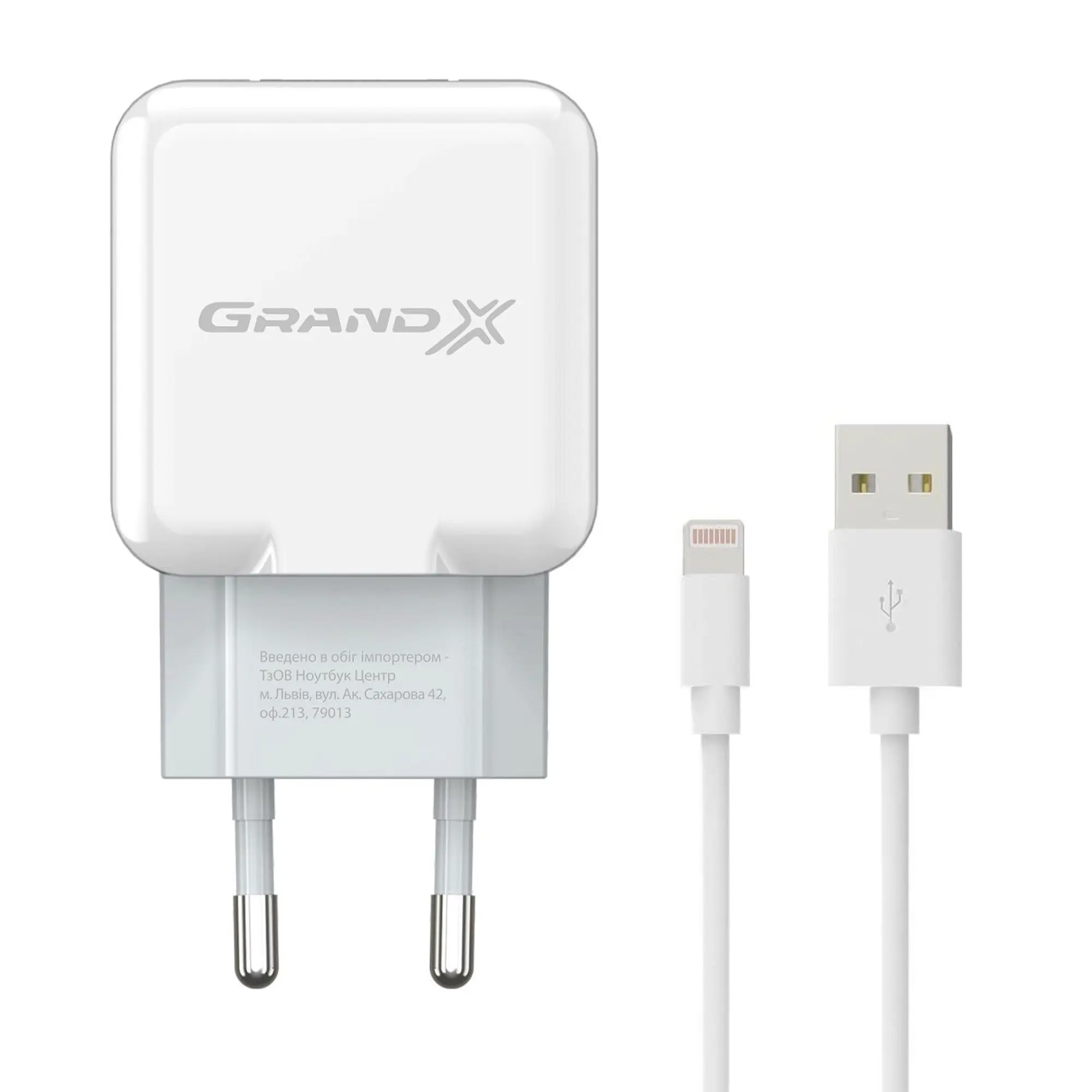 Купити Зарядний пристрій Grand-X USB 5V 2,1A White з захистом від перенавантажень  + cable USB -> Lightning, Cu (CH03LTW) - фото 0