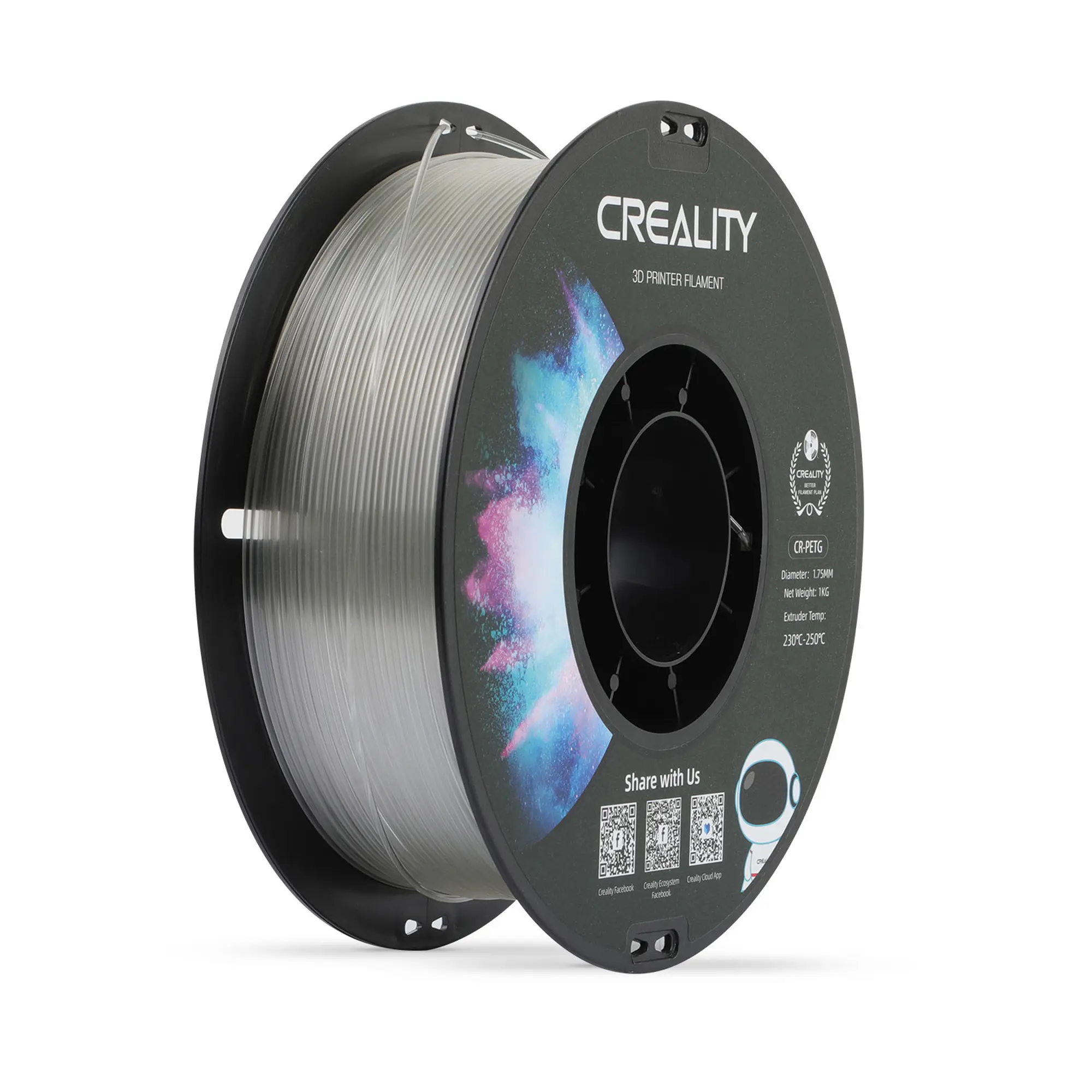 Купить PETG Filament (пластик) для 3D принтера CREALITY 1кг, 1.75мм, прозрачный - фото 1