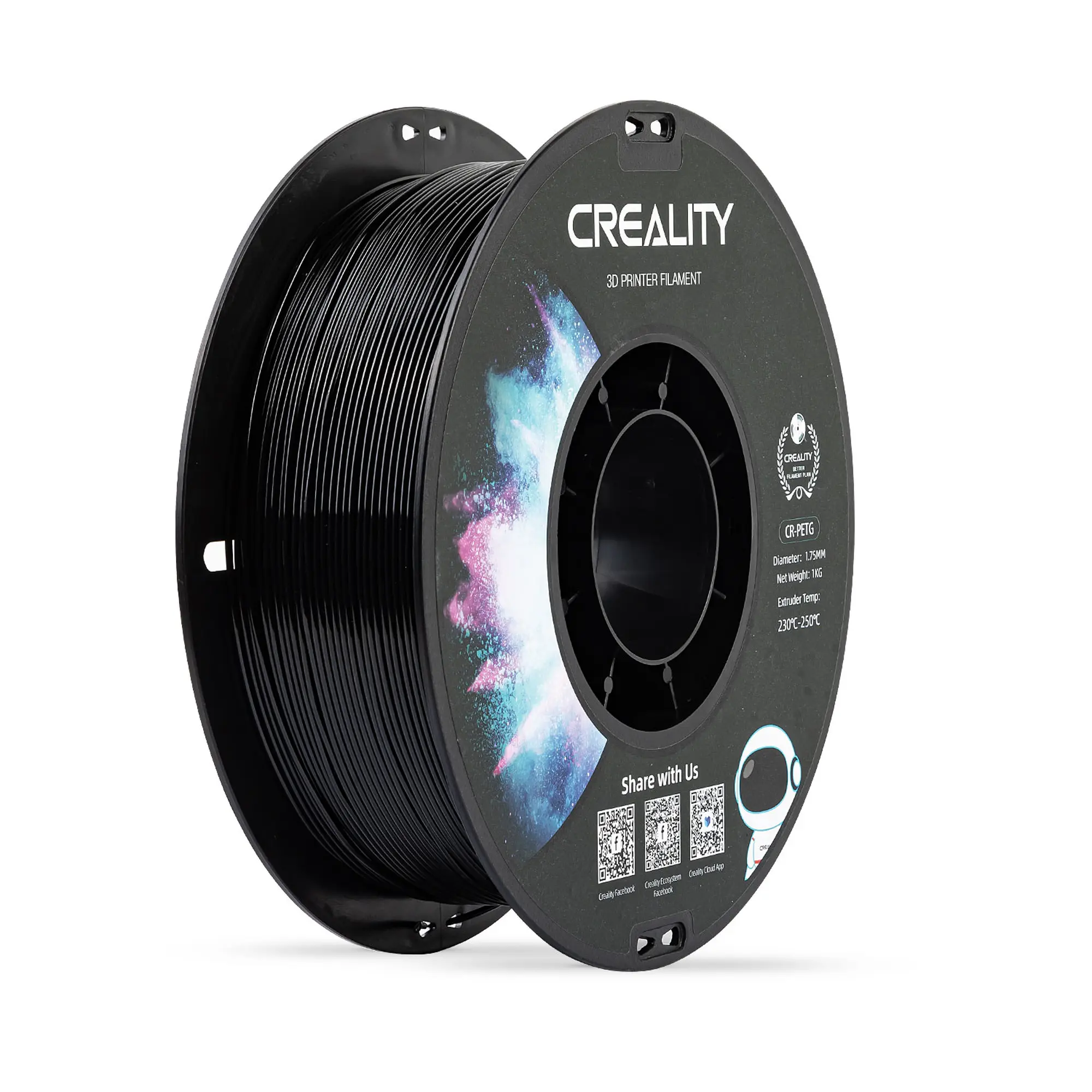 Купить PETG Filament (пластик) для 3D принтера CREALITY 1кг, 1.75мм, черный - фото 1