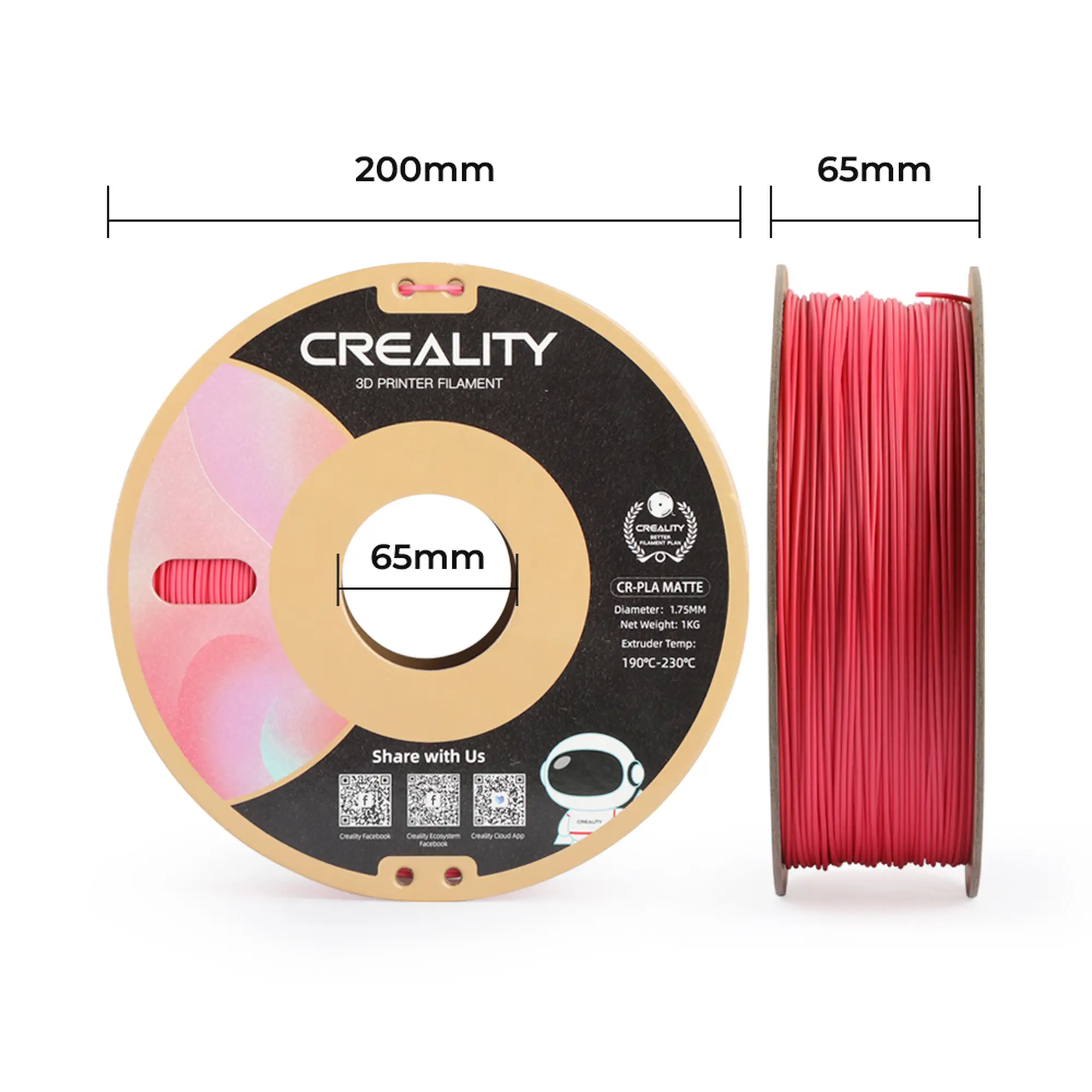 Купити PLA Filament (пластик) для 3D принтера CREALITY матовий 1кг, 1.75мм, полунично-червоний - фото 6