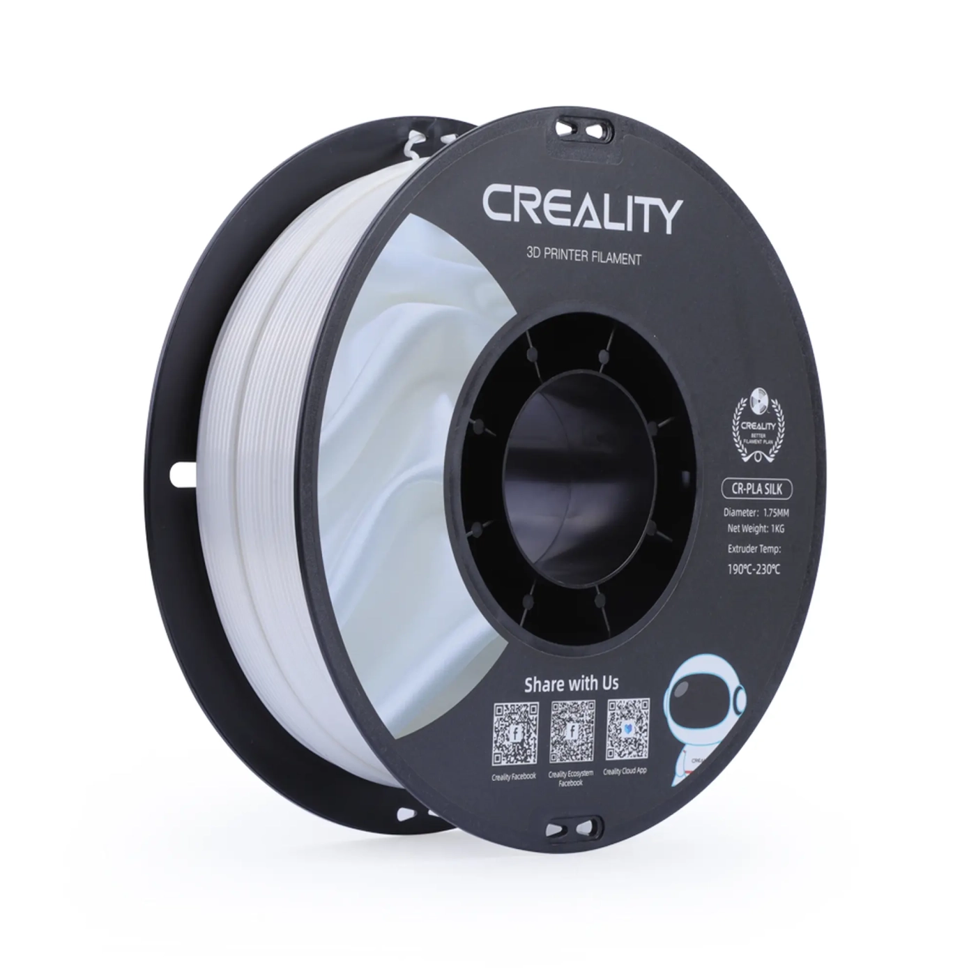 Купить PLA Filament (пластик) для 3D принтера CREALITY шелковый блеск 1кг, 1.75мм, белый - фото 1