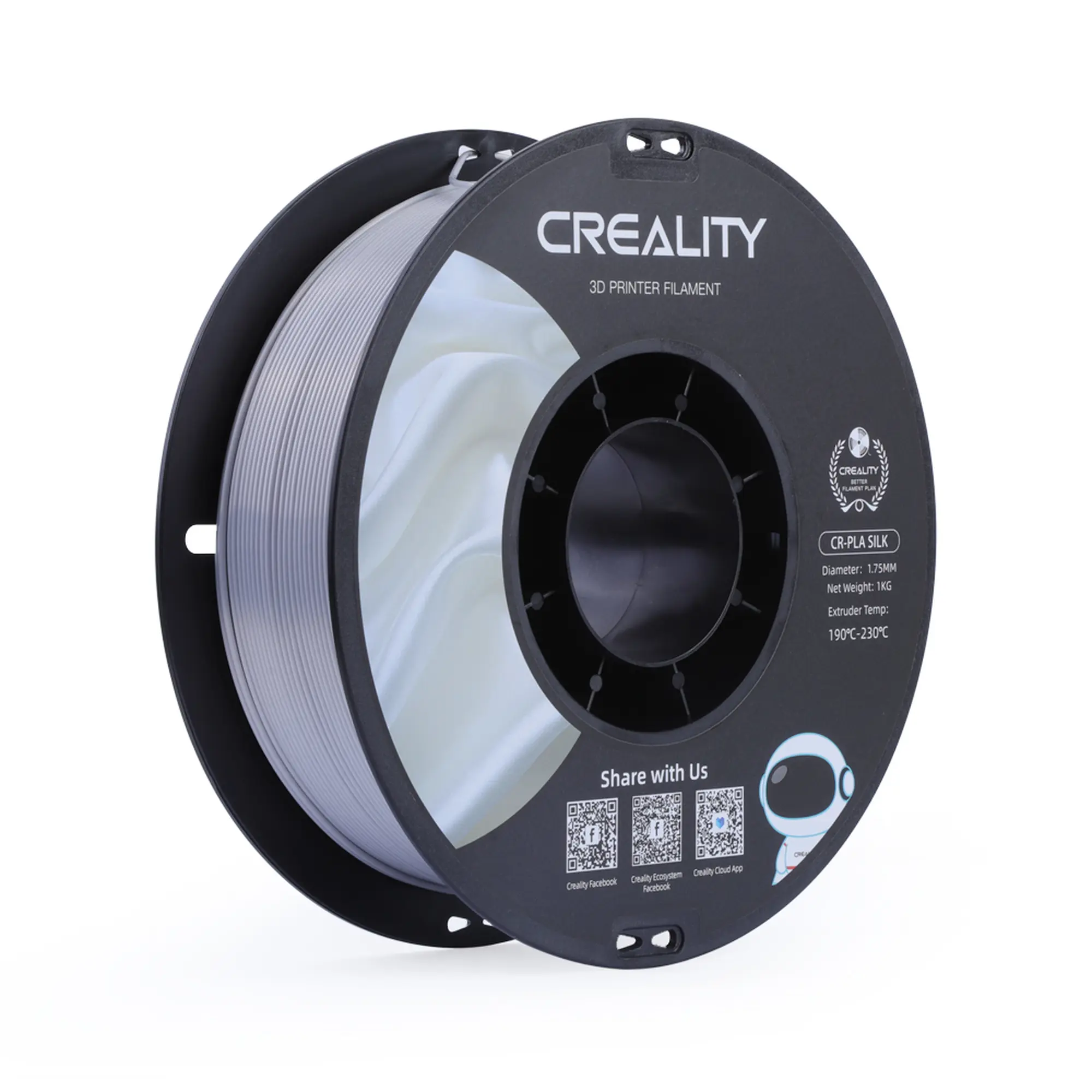 Купить PLA Filament (пластик) для 3D принтера CREALITY шелковый блеск 1кг, 1.75мм, серебристый - фото 1