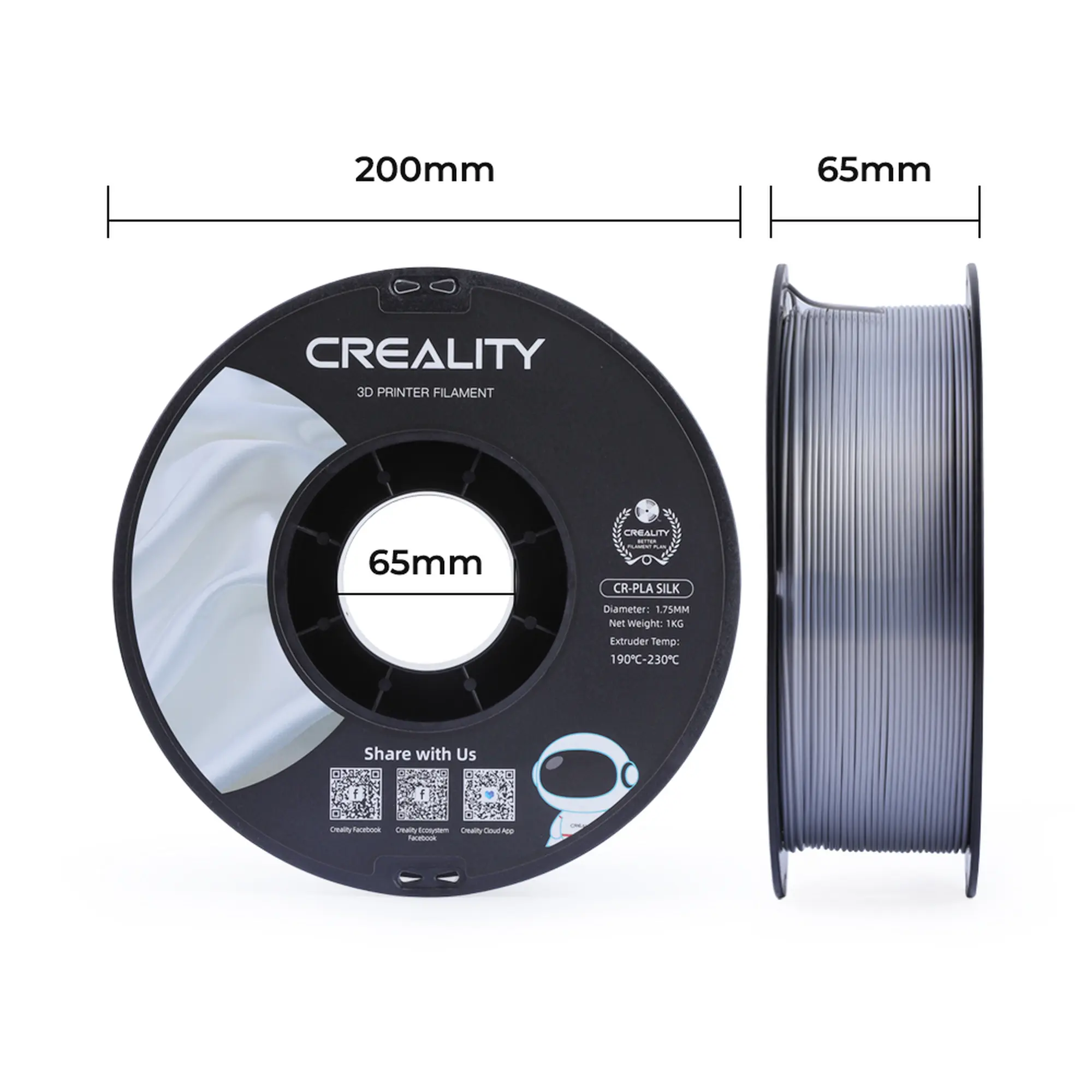 Купить PLA Filament (пластик) для 3D принтера CREALITY шелковый блеск 1кг, 1.75мм, серебристый - фото 7