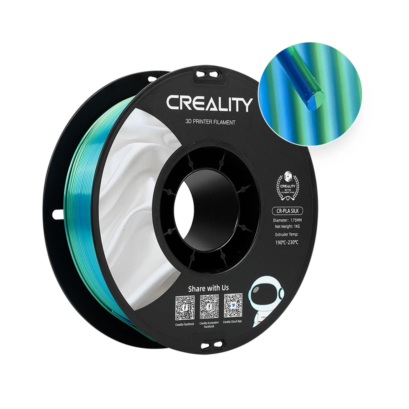 Купити PLA Filament (пластик) для 3D принтера CREALITY шовковий блиск 1кг, 1.75мм, синьо-зелений - фото 2