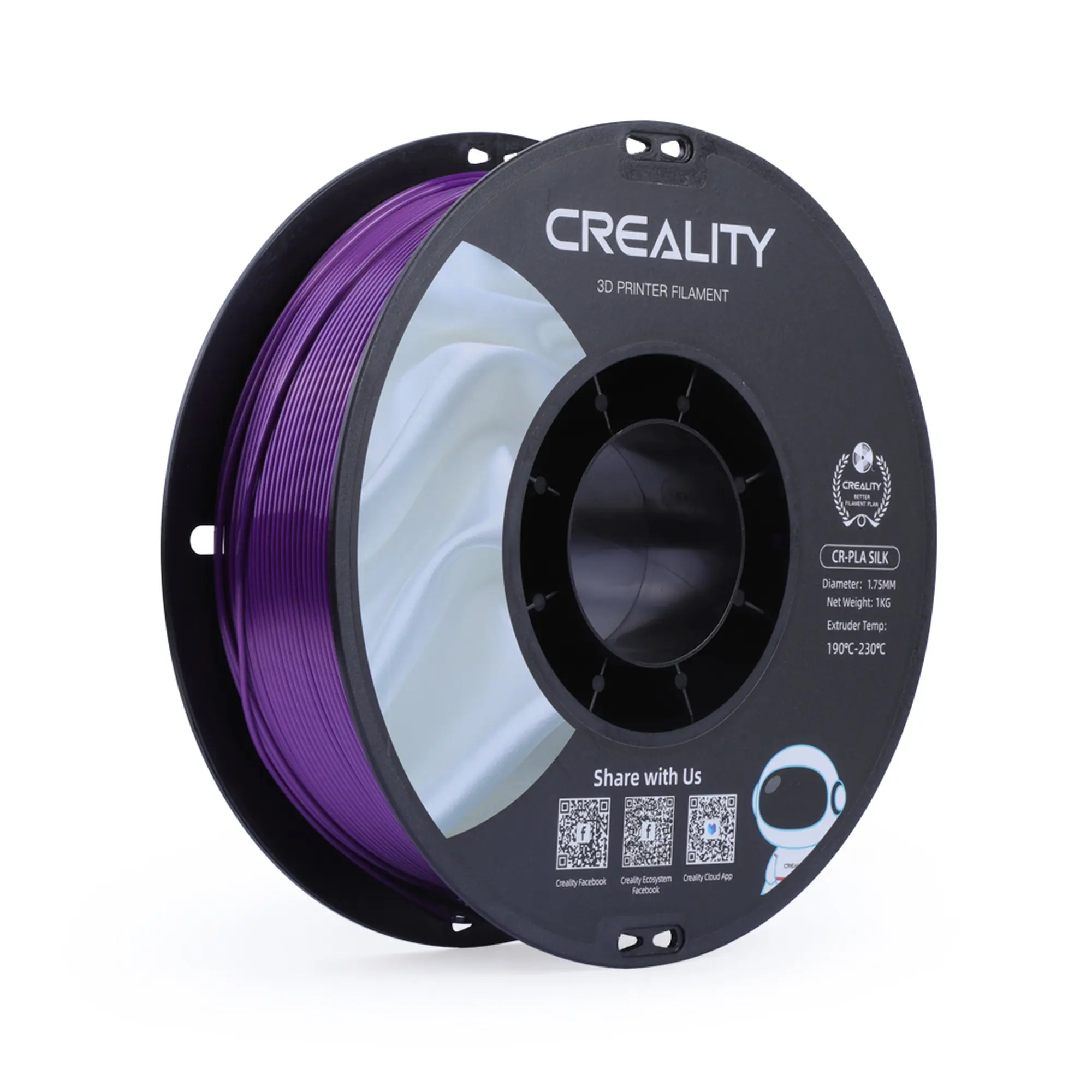 Купить PLA Filament (пластик) для 3D принтера CREALITY шелковый блеск 1кг, 1.75мм, фиолетовый - фото 1
